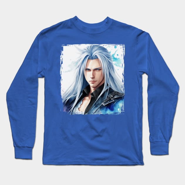 Watercolor of Sephiroth from Final Fantasy Long Sleeve T-Shirt by Tiago Augusto